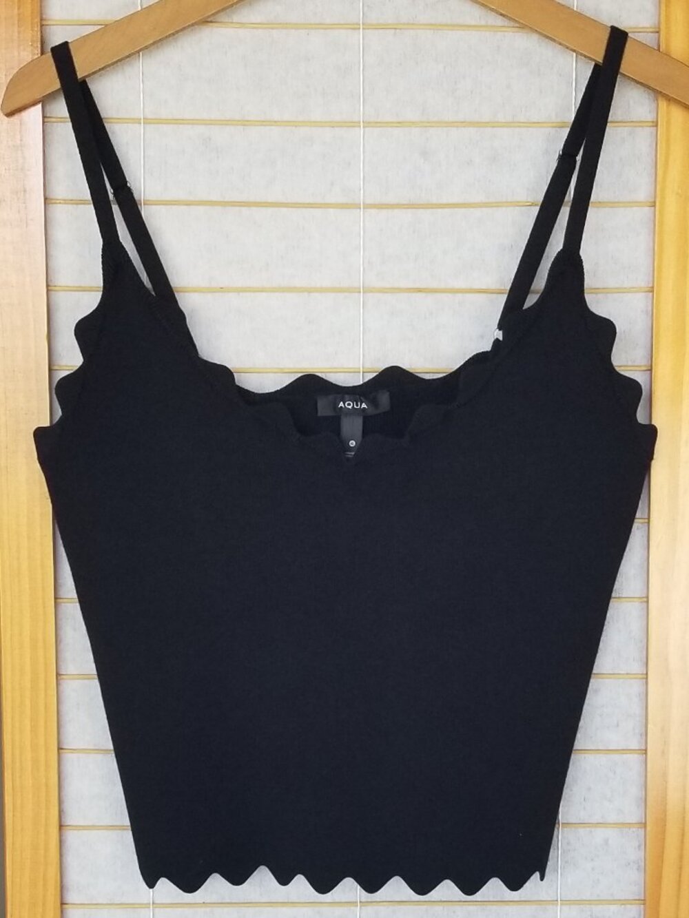Aqua Black Cami Top Cropped Scalloped Edges Stretch Knit XL